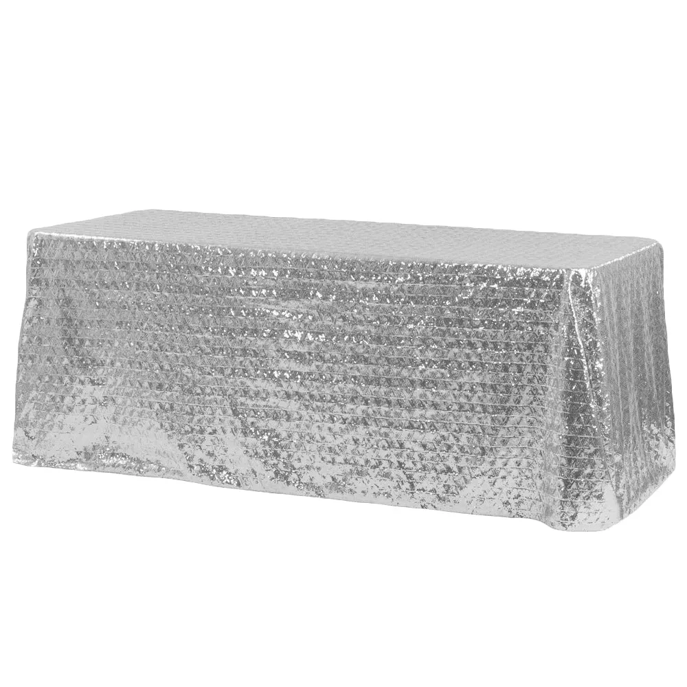 Diamond Glitz Sequin Rectangular Tablecloth 90"x132" - Silver