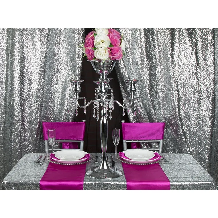 Diamond Glitz Sequin Rectangular Tablecloth 90"x132" - Silver