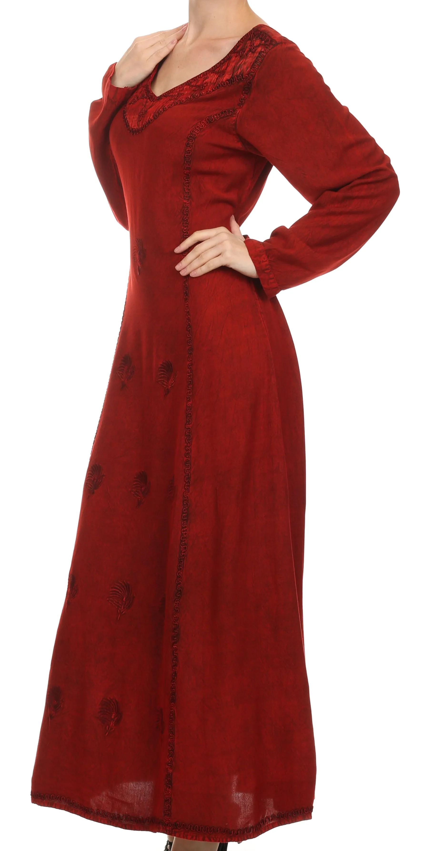 Sakkas Lilybell Embroidered Bell Long Sleeve V-Neck Adjustable Caftan Dress